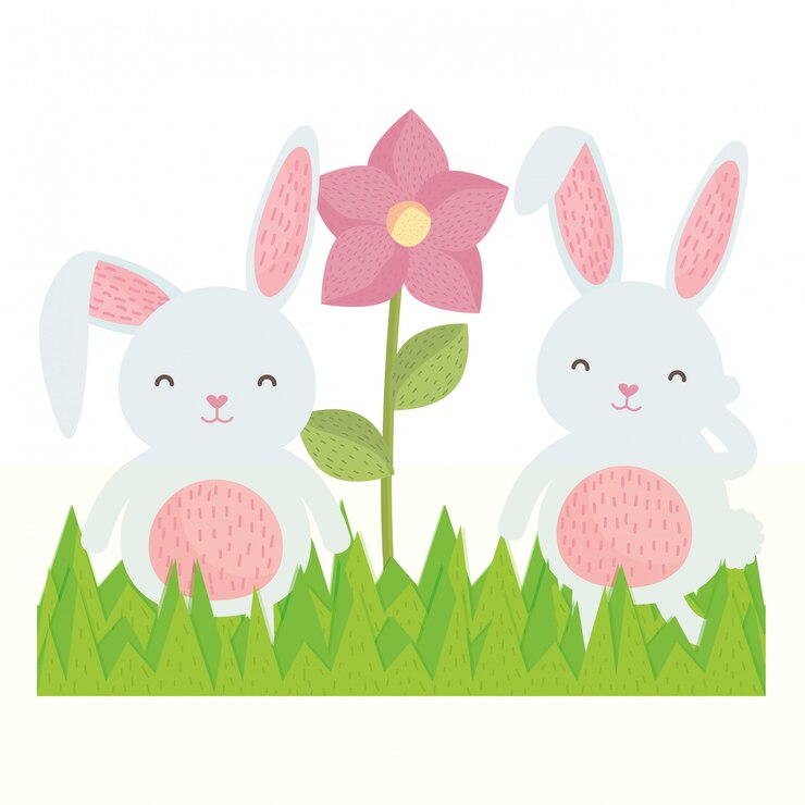 Vector lindos conejos en los personajes del paisaje.