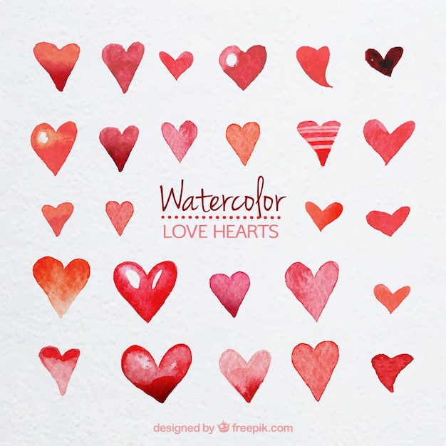 Vector lindos corazones de acuarela