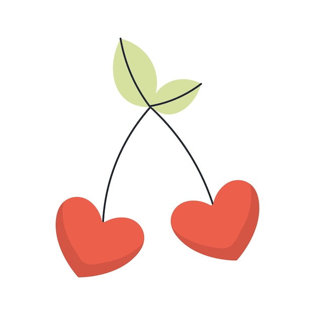 Lindos corazones de cereza Ilustración para diseño romántico