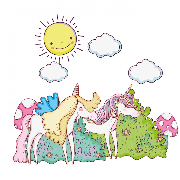 lindos cuentos de hadas unicornios en el paisaje