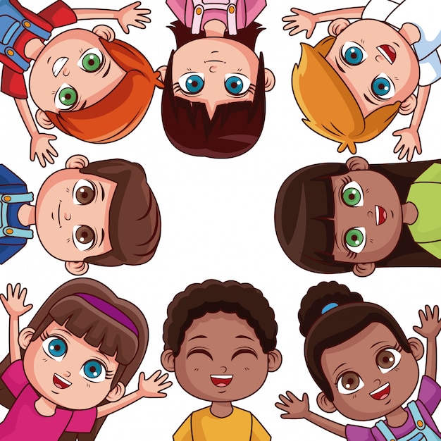 Vector lindos dibujos animados de amigos de niños alrededor de marco