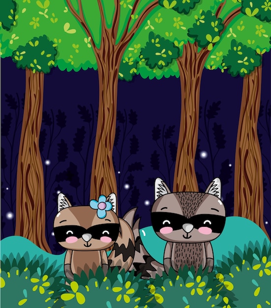 Lindos dibujos animados de mapaches