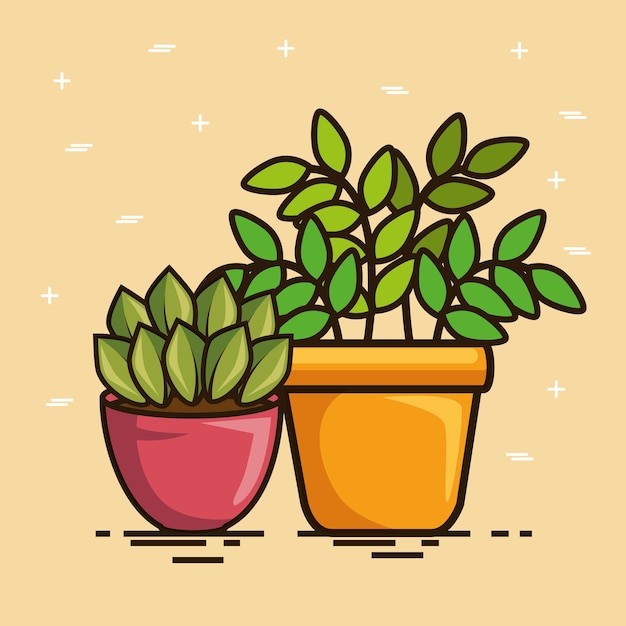Lindos dibujos animados de plantas hermosas de la casa
