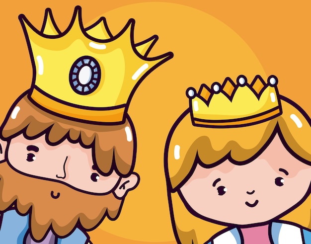 Vector lindos dibujos animados de rey y reina