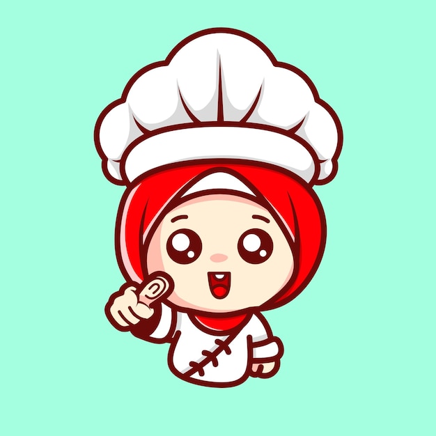 Lindos diseños kawaii de personajes de chef musulmán