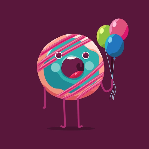 Lindos donuts con globos vector personaje de dibujos animados aislado en el fondo