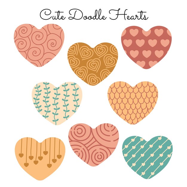 Vector lindos doodle corazones