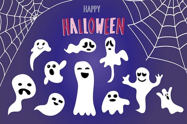 Lindos fondos de otoño con fantasmas calabazas telaraña