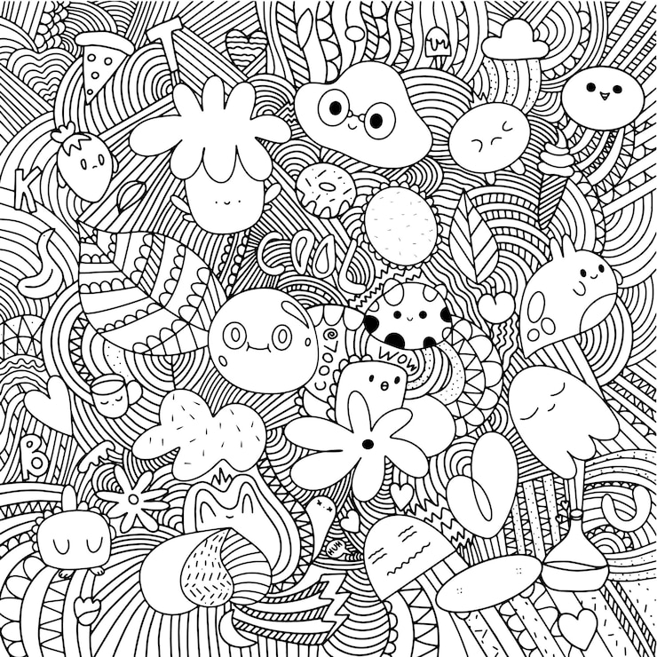 Vector lindos garabatos de monstruos para imprimir dibujos y libros para colorear