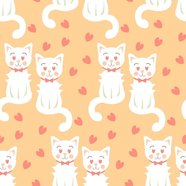 lindos gatos blancos de patrones sin fisuras con ojos en forma de corazones