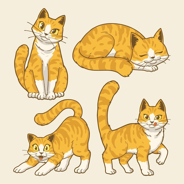lindos gatos británicos de pelo corto naranja ilustración de personajes de dibujos animados