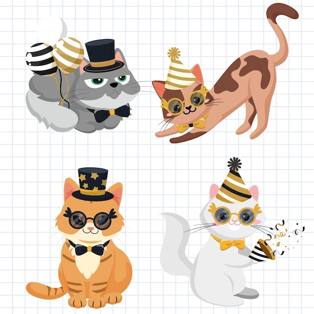 Vector lindos gatos de dibujos animados ilustración vectorial conjunto de lindos gatos