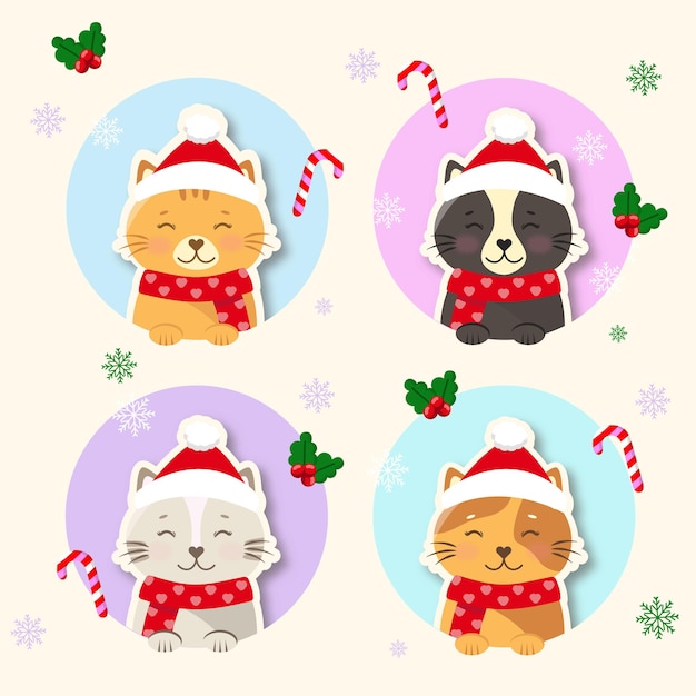 Vector lindos gatos navideños