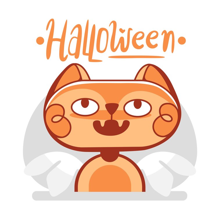 Vector lindos gatos vectoriales de dibujos animados sobre el tema de halloween y letras