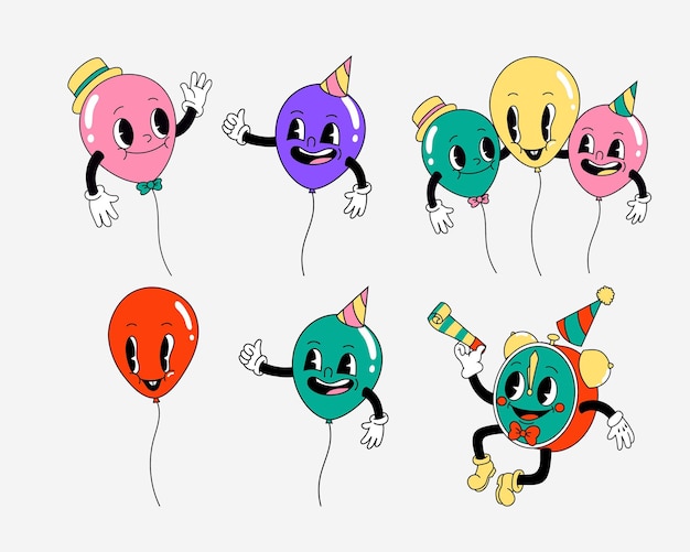Lindos globos con diferentes emociones Ilustración vectorial en estilo de dibujos animados