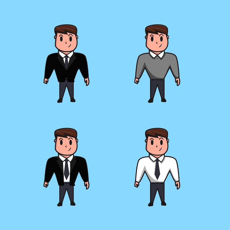 lindos hombres de dibujos animados en todo tipo de ropa de trabajo ilustración vectorial