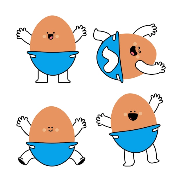 Vector lindos huevos de bebé en pañales personajes de dibujos animados vectoriales aislados en un fondo blanco.