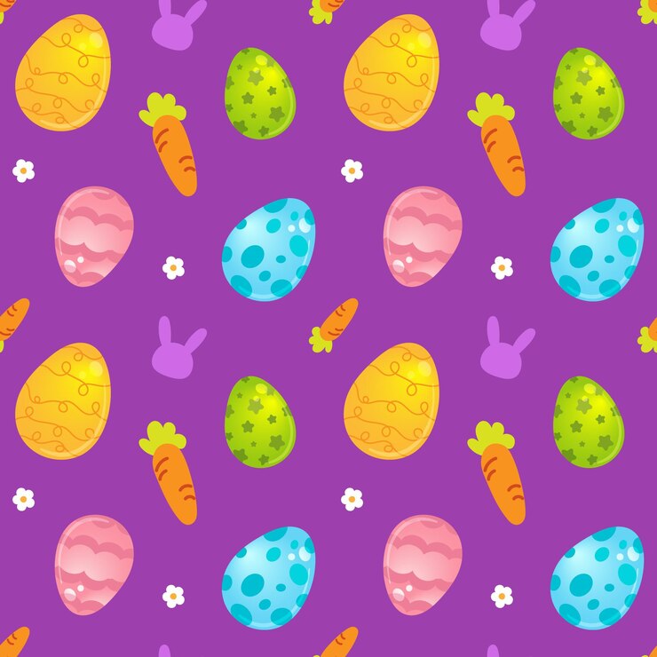 Vector lindos huevos de pascua zanahorias y textura de fondo de conejito