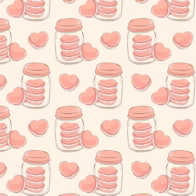 Lindos macarrones amor patrón en forma de corazón colección de patrones sin fisuras del día de san valentín