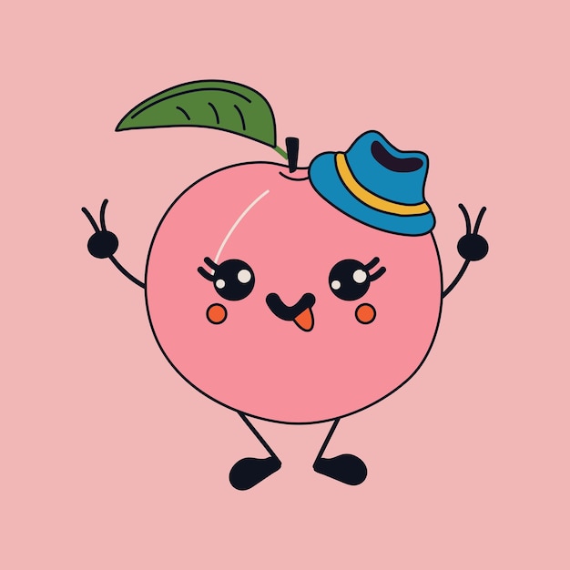 Lindos melocotones divertidos felices con ojos kawaii Ilustración vectorial aislada