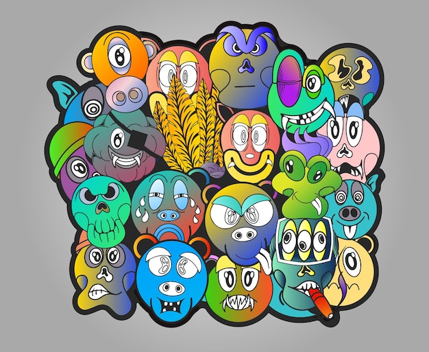 Lindos monstruos a mano alzada y garabatos de criaturas alienígenas a todo color