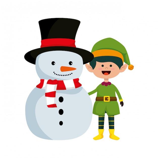 Lindos muñecos de nieve y personajes de navidad elfo.