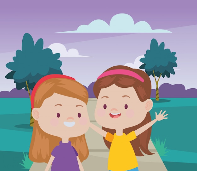 Lindos niños felices divirtiéndose dibujos animados