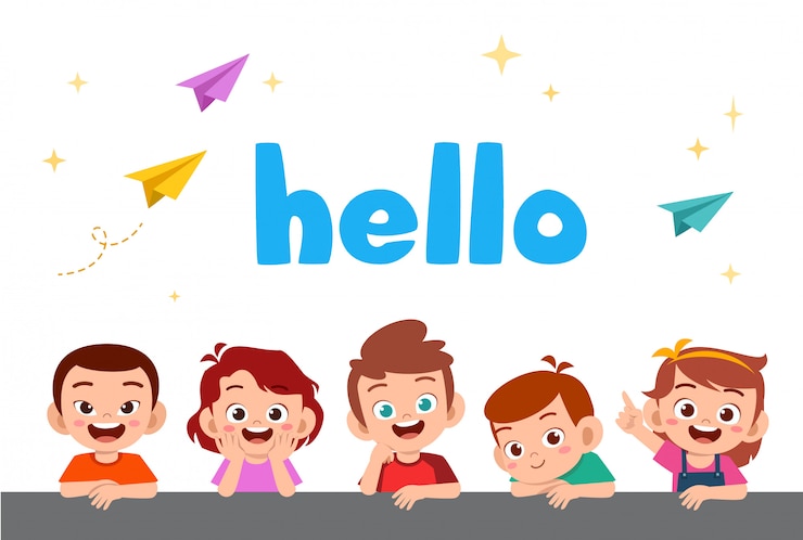 Vector lindos niños felices con palabra