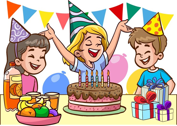 Vector lindos niños pequeños celebrando la ilustración vectorial de dibujos animados de cumpleaños