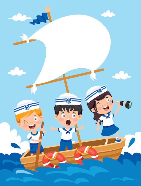 Vector lindos niños pequeños en uniforme de marinero