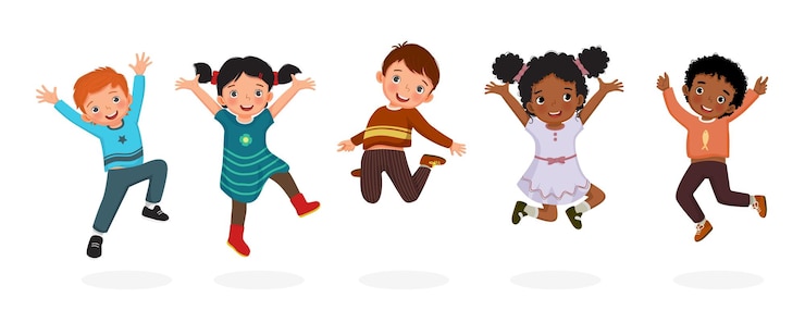 Vector lindos niños saltando divirtiéndose juntos