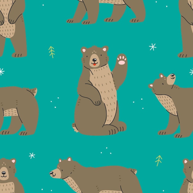Lindos osos grizzly marrones de patrones sin fisuras ilustración vectorial