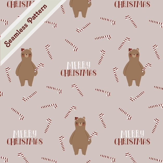 Lindos osos navideños y bastones de caramelo de patrones sin fisuras