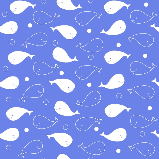 Lindos patrones sin costuras de ballena estilo dibujado a mano utilizado para el fondo de impresión textil de tela y papel tapiz o fondo decorativo