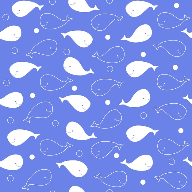 Lindos patrones sin costuras de ballena estilo dibujado a mano utilizado para el fondo de impresión textil de tela y papel tapiz o fondo decorativo