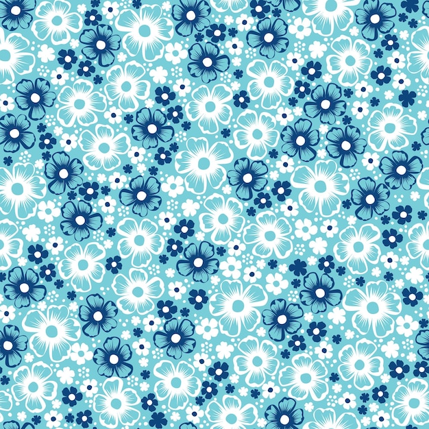 Vector lindos patrones de flores pequeñas azules y blancas patrón floral transparente