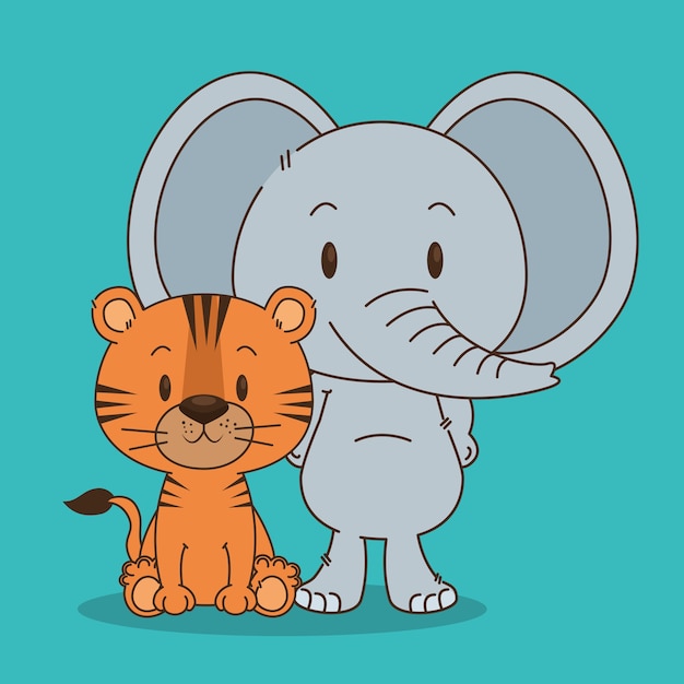 lindos y pequeños personajes de elefante y tigre