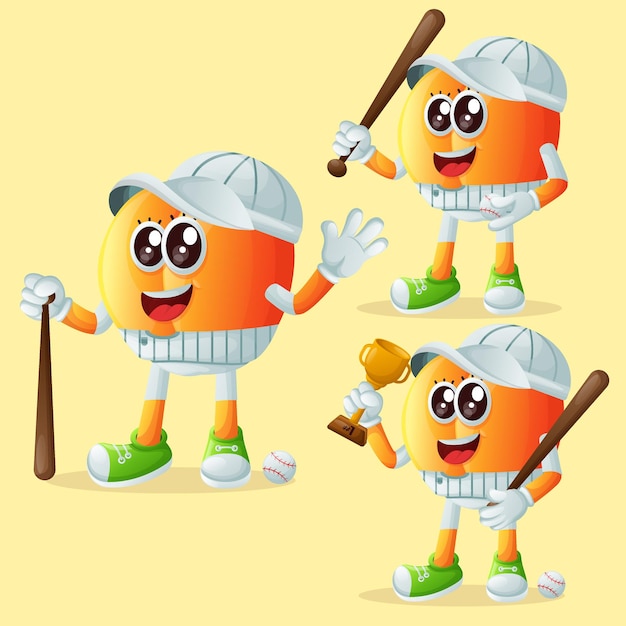 Lindos personajes de albaricoque jugando béisbol