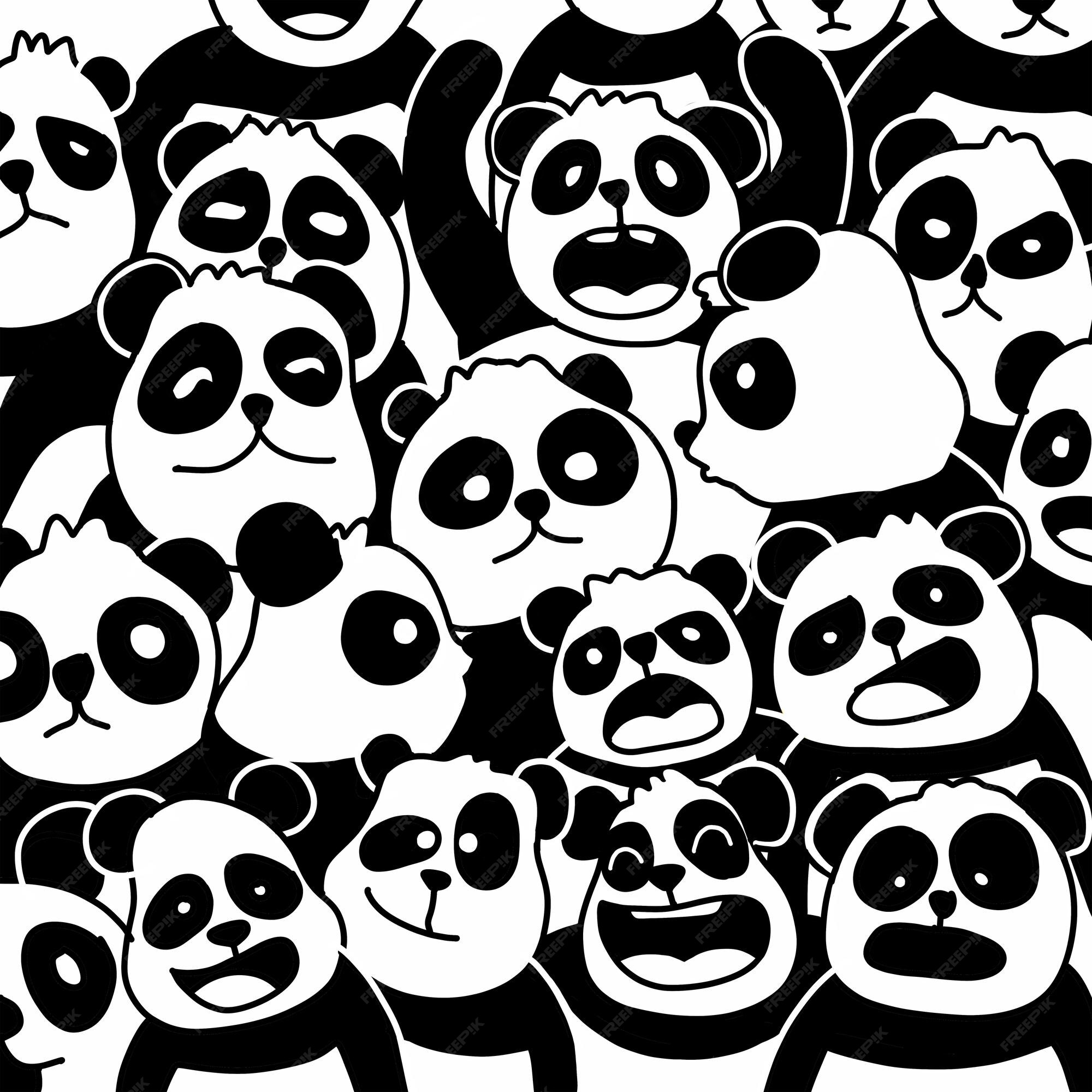 Lindos personajes cómicos dibujados a mano. patrón con panda. linda cara de  panda. fondo de pantalla de dibujos animados de fideos. ilustración. |  Vector Premium
