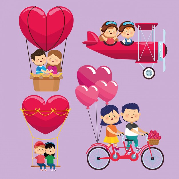 Lindos personajes de grupos de parejas de niños pequeños