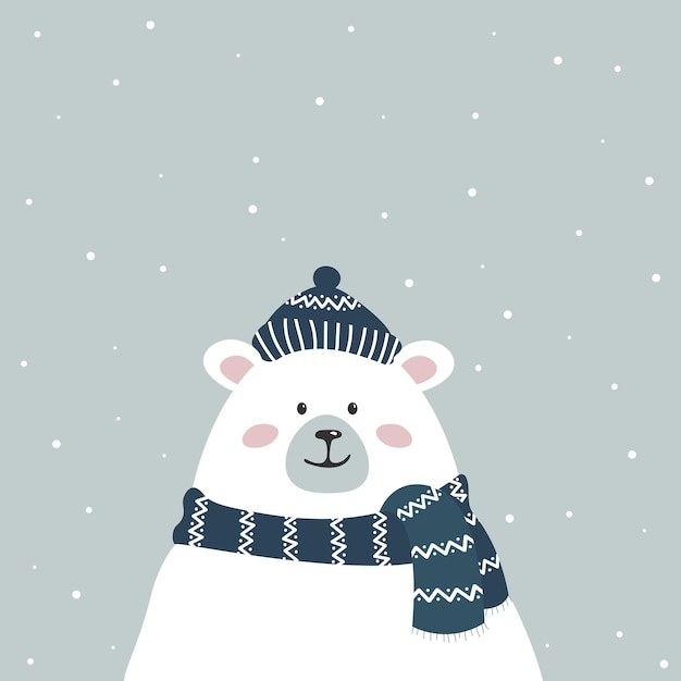 Lindos personajes de osos polares de invierno, ilustración de tarjetas de navidad