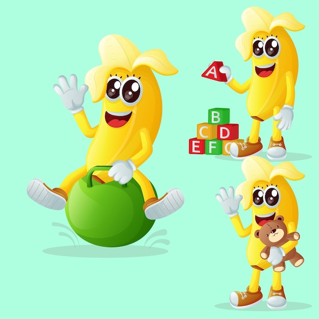 Lindos personajes de plátano jugando con juguetes para niños