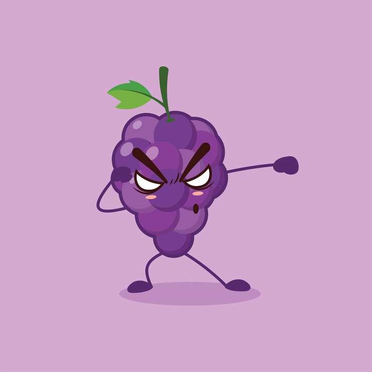 Vector lindos personajes de uva luchando amp demostrando puños bombeando poses con expresiones enojadas
