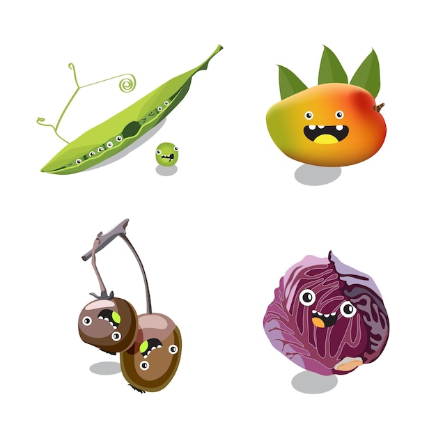 Vector lindos personajes de verduras kawaii para niños vector ilustración plana