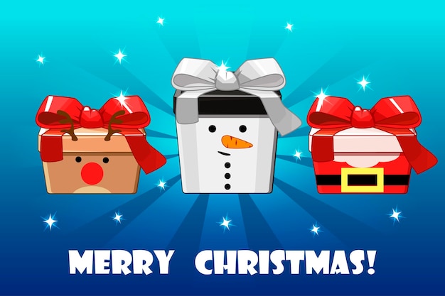 Vector lindos regalos de navidad diferentes muñeco de nieve ciervos y santa claus objeto de vector de embalaje creativo