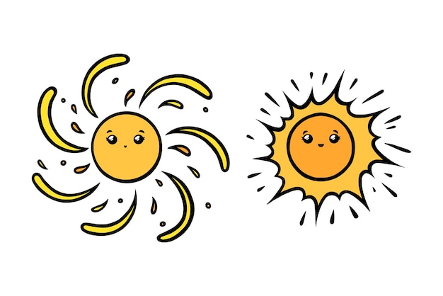 Lindos soles con ojos y sonrisas Sol amarillo caras sonrientes en estilo garabato