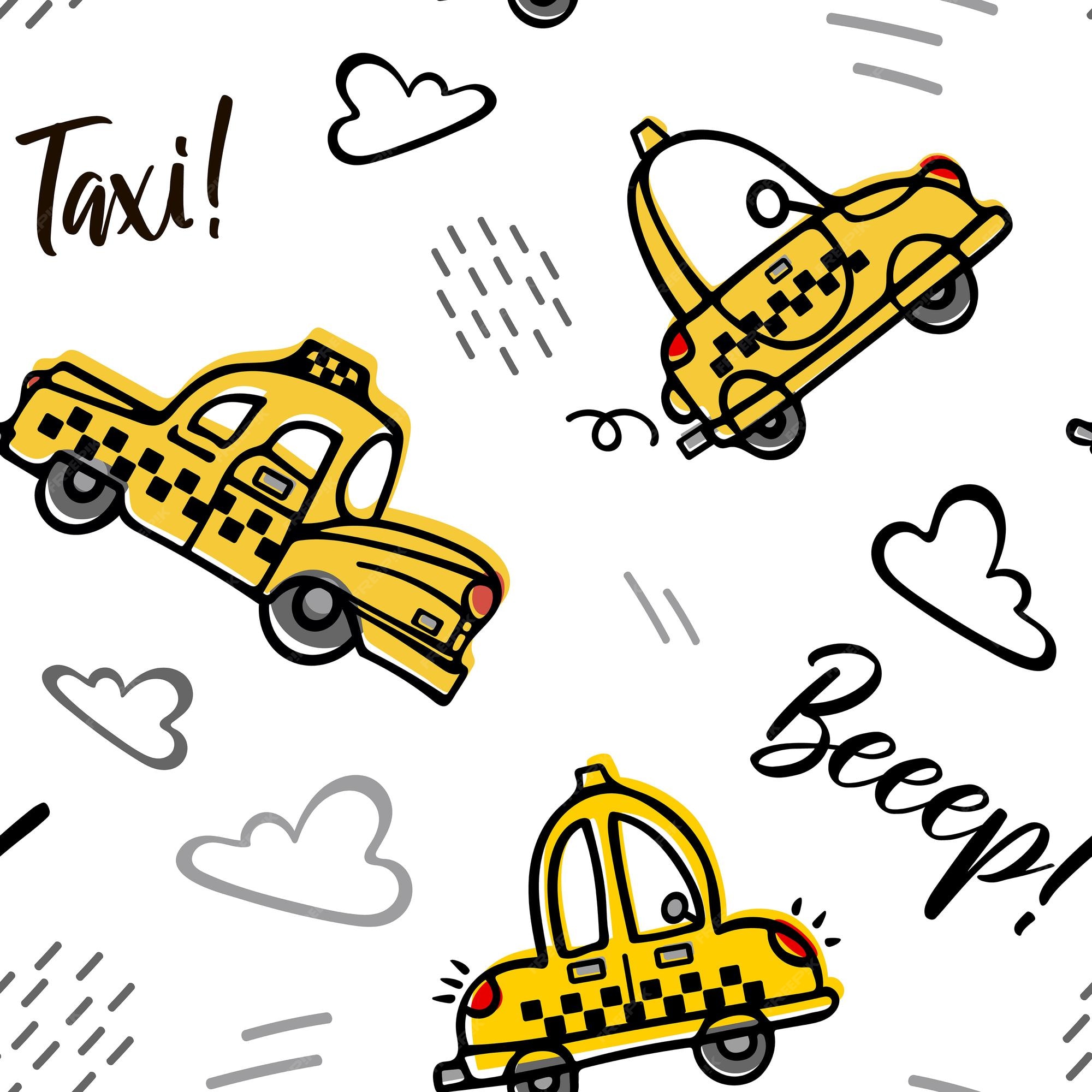 Lindos taxis retro amarillos de dibujos animados vuelan entre las nubes  sobre un fondo blanco ilustración de dibujos animados para niños en estilo  garabato para niños camisetas de guardería envoltura de ropa |