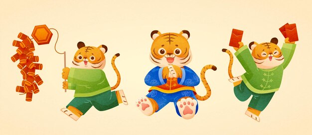 Lindos tigres de animales del zodíaco CNY