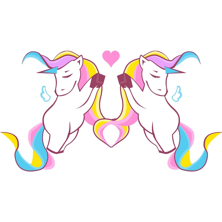 Vector lindos unicornios dibujados a mano enamorados aislados sobre fondo blanco. se puede utilizar para el diseño de impresión. concepto del día de san valentín. ilustración vectorial eps 10