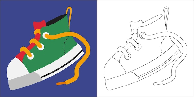 Lindos zapatos para niños adecuados para la ilustración vectorial de la página para colorear de los niños